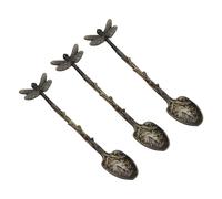 FOMIYES 3pcs Retro Forest Style Coffee Spoons Set Dragonfly and Branch Design, Vintage Green Patina Dessert and Ice Cream Spoons for Home Kitchen Serving