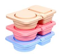 FOMIYES 3pcs Silicone Double-compartment Sauce Containers with Lids, Small Lunch Box Condiment Holders in Red, Blue, and Skin Colors for Kitchen Spice Storage and Outdoor Picnic Use