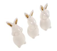 FOMIYES 3pcs White Porcelain Bunny Figurines Set, Scratch-resistant Ceramic Rabbit Sculptures, Elegant Easter Decorative Bunny Ornaments for Windowsills and Cabinets, Space-saving Spring