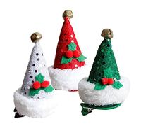 FOMIYES 3pcs Xmas Hairpins Christmas Hat Barrette for Festive Hair Accessories with Plush Bells in White Red Green Cute Xmas Theme Hair Clips for Party Cosplay Daily Wear