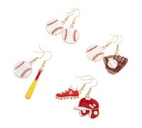 FOMIYES 4 Pair Cartoon Baseball Earrings for Women Unique Asymmetrical Drop Jewelry Featuring Mismatched Bat and for Baseball Fans and Fashion Lovers
