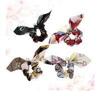 FOMIYES 4 Pcs Retro Printed Hair Tie Pearl Bowknot Cloth Ponytail Holders for Women and Girls Vintage Style Hair Accessories