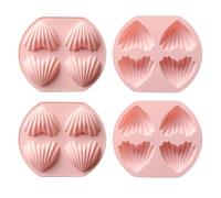 FOMIYES 4 Pieces Heart Shape Silicone Madeleine Cake Moulds Non-Stick 4 Cavity Baking Tray Pink for Home Kitchen Pastry Baking