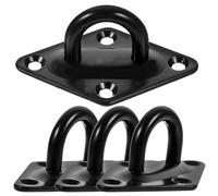 FOMIYES 4 Pieces Stainless Steel Ceiling Hooks Heavy Duty Pad Eye Plate U-Shaped Wall Mounted Hooks Black M6 for Hanging Sandbags and Ropes