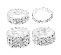 FOMIYES 4pcs Bling Rings for Women Multi-row Sparkly Rhinestone Hand Rings Alloy Lightweight Easy to Put and Take off Wedding Party Jewelry