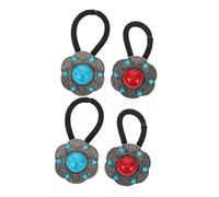 FOMIYES 4pcs Boho Flower Hair Ties High-elasticity Soft Rope Bands for Women Handmade Vintage Floral Ponytail Holders in Red Blue Decorative Hair Elastics for Beach Weddings and Daily