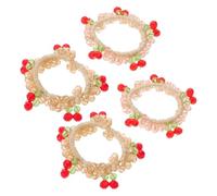 FOMIYES 4pcs Cherry Crystal Hair Ties for Women Teens - Artificial Beaded Elastics with Rhinestone Fruit Charms, Assorted Light Pink and Light Gold Colors, Dressy Ponytail Random Color