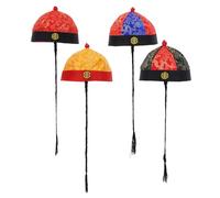 FOMIYES 4pcs Chinese Ancient Hat Qing Dynasty Emperor Cap Braid Costume Drama Royal Headwear for Role Play and Festival