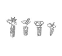 FOMIYES 4pcs Crystal Nail Cover Ring Knuckle Nails Art Gems Rhinestones for Women Fashion Accessory Adjustable Open Ring for Cosplay Party