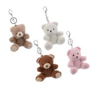 FOMIYES 4pcs Cute Small Plush Curly-haired Bear Keychain Set with Silver Metal Rings, Soft Stuffed Animal Backpack Charms, Cute Animal Plush Keyrings for Bags