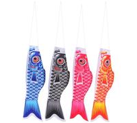 FOMIYES 4pcs Japanese Carp Windsock Flags Koinobori Outdoor Hanging Garden Decorations Fish Streamer with Rope Red Pink Blue Black