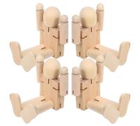 FOMIYES 4pcs Large 13cm Wooden Robot Peg Dolls with Jointed Movable Limbs for DIY Painting and Craft Projects, Unfinished Natural Wood Robot Figures Suitable for Classroom and Pretend Play