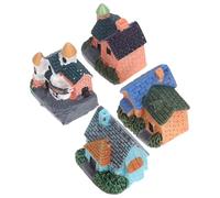 FOMIYES 4pcs Miniature Resin Houses Set, Tiny European-style Cottage Ornaments Trees, DIY Micro Landscape Village Decorations for Fairy Gardens and Dollhouse Accessories