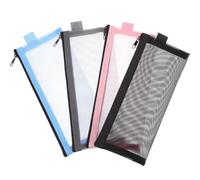 FOMIYES 4pcs Multi-Function Nylon Mesh Pencil Pouches with Zipper, Wear-Resistant Portable Pen Bags for School, Office, Travel - Black, Gray, Blue, Pink