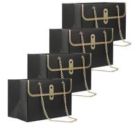 FOMIYES 4pcs Portable Handbag Bouquet Packing Bag Paper Storage Bags Reusable Multi-functional Black Rectangular Paper and Metal Gift for Wedding Arrangements