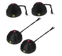 FOMIYES 4pcs Qing Dynasty Chinese Drama Hats for Adults Nylon Royal Cap with Ponytail Lightweight Traditional Emperors Headwear for Cosplay Theater Role Play and Historical Performances