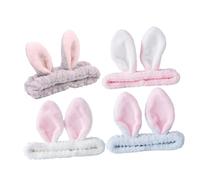 FOMIYES 4pcs Rabbit Ear Makeup Headbands Soft Elastic Hair Tying Bands for Face Washing and Cosmetic Use Skin Friendly Plush Hair Accessories in White Pink Gray Light Blue