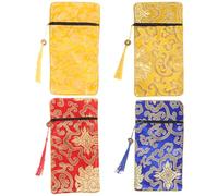 FOMIYES 4pcs Satin Dragon Embroidery Scripture Pouches Zipper Tassel, Double-Layer Brocade Cloth Book Holders 10x19cm for Buddhist Sutras and Travel Storage