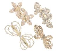 FOMIYES 4pcs Shiny Butterfly and Flower Hair Clips Pearl Metal Barrettes Elegant Hairpins for Women Wedding Party Accessories