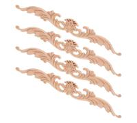 FOMIYES 4pcs Unpainted Wood Carved Onlays Appliques 30x5x0.8cm Solid Wood Floral Wall Decals Decorative Furniture Pediment for Cabinet Door Mantel Home Décor