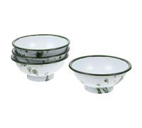 FOMIYES 4pcs Vintage Enameled Rice Bowls Set 10cm Retro Style Thickened Enamel Food Bowls with High Foot for Home Dining and Kitchen Storage