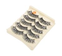 FOMIYES 5 Pairs Wispy Fake Eyelashes with Black and Blue Angel Design, Dramatic Flared False Lashes Extensions for Stage Performance and Latin Dance Makeup, Natural Look False Lashes Pack