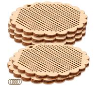 FOMIYES 5 Pcs Round Cross Stitch Wood Chips DIY Craft Wooden Plates for Cross-Stitching, Perforated Wooden Boards for Handmade Pendants, Bookmarks, and Sewing Accessories