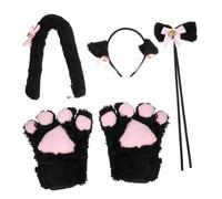 FOMIYES 5 Pcs Soft Cat Cosplay Set with Black Headband Paw Gloves Tail and Tie Cute Lolita Gothic Costume Accessories for Halloween Photoshoot Party Dress Up for Women