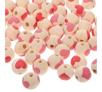 FOMIYES 50pcs 16mm Wooden Heart Beads for DIY Crafting Valentine’s Day Spacer Beads Bulk Pack with 25 Red and 25 Pink Love-Shaped for Bracelet Making and Jewelry Designs