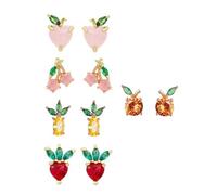 FOMIYES 5Pairs Tropical Fruit Earrings for Women with Cubic Zirconia Creative Fashion Jewelry Featuring Cherry Pineapple Strawberry and Peach Designs