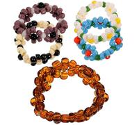 FOMIYES 5pcs Bohemian Beaded Flower Rings Lightweight Jewelry for Women Elastic Stretch Floral Finger Bands Colorful Cute Stackable Costume Rings Gift for Birthday Christmas Random Color
