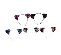 FOMIYES 5pcs Cat Ear Headband Glitter Leopard Design Hair Accessories for Parties and Cosplay Comfortable Durable Unique Photo Prop Purple Blue Black Silver Pink