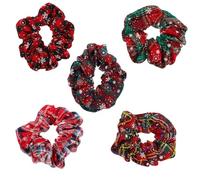 FOMIYES 5pcs Christmas Hair Scrunchies Rope, Hair Tie, Cotton Linen Rubber Band, Snowflake Pattern, for Ponytails, Buns, Half-up Half-down, Christmas Ceremonies