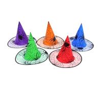 FOMIYES 5Pcs Multi Color Halloween Witch Hats with Spider Pattern Elegant Decorative Cosplay Party Accessories for Halloween Costume Theme and Stage Events