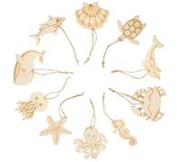 FOMIYES 60pcs DIY Wood Cutouts Set Ocean Animal Shapes Including Turtle Octopus Crab Unfinished Wooden Slices for Crafting Sea Decor and Woodcraft Supplies