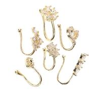 FOMIYES 6pcs Adjustable Non Piercing Nose Cuff with Dazzling Zirconia Heart Star Moon Designs Copper Clip Fake Nose Rings for Men Women Fashionable Unique Style Jewelry