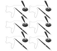 FOMIYES 6pcs Black Ballpoint Desk Pens with Chain and Adhesive Base Holder, Business Secure Reception Signing Pens for Bank, Hotel, Office Counter Use