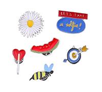FOMIYES 6pcs Cartoon Small Bee Brooch Alloy Daisy Heart Adorable Corsage Watermelon Brooches Cute Bee Women for Hat Dress