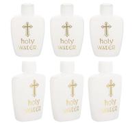 FOMIYES 6Pcs Empty Holy Water Bottles Set Refillable Party Water Bottle White with Gold Blocking Logo for Baptism and Exorcism (60ML)