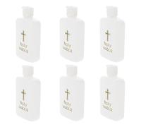 FOMIYES 6Pcs Empty Holy Water Bottles Set - Refillable Party Water Bottle White with Gold Logo for Baptism and Exorcism (100ML)