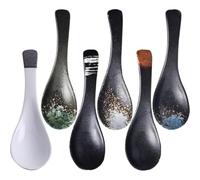 FOMIYES 6pcs Japanese Style Ceramic Soup Spoons Set Small Ramen Noodle Spoons with Short Handle Multi-Color for Daily Soup Miso and Porridge Serving