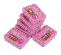 FOMIYES 6pcs Mini Rectangular Metal Tin Storage Boxes with Lids, Cute Strawberry Cartoon Small Card and Trinket Organizer, Decorative Portable Pill and Jewelry Storage Cases for Home Use