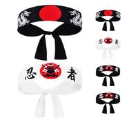 FOMIYES 6pcs Ninja Headbands Japanese Karate and Cooking Headscarves for Men and Women, Black and White Samurai Headwear with Black Dragon Print, Fitness and Chef Costume Accessories