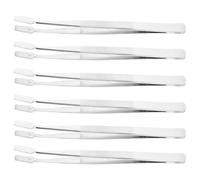 FOMIYES 6pcs Stainless Steel Flat Wide Tip Stamp Tweezers Precision Crafting Tongs with Curved Ends for Hobby and Photo Handling