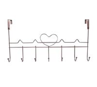 FOMIYES 7-Hook Over The Door Metal Hanger Rack Brown Coat Hooks for Doors with Heart Design No Drilling Heavy Duty Clothes Hanger for Bedroom and Bathroom Storage