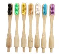 FOMIYES 7pcs Portable Bamboo Toothbrush Replacement Heads Soft Nylon Bristles White Yellow Purple Blue Beige for Oral Cleaning