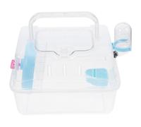 FOMIYES Acrylic Hamster Travel Cage with Handle, Portable Small Animal Carrier for Guinea Pigs and Mice, Blue Frame with Base Suitable for Outdoor and Indoor Use