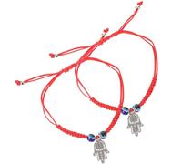 FOMIYES Adjustable Blue Evil Eye String Bracelet with Red Rope, Two Round Beads and Hand Charm, Unisex Good Luck Bracelet for Men and Women, 2 Pieces Set