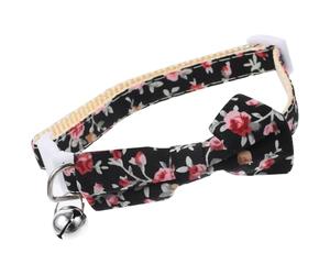 FOMIYES Adjustable Cute Cat Collar with Detachable Bell and Floral Bow Tie, 3pcs Small Size Black Pet Neck Collars for Kittens and Cats