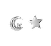 FOMIYES Asymmetric Star Moon Sterling Silver Earrings Mini White Gold Plated Studs Fashion Ear Accessories for Women Lightweight Jewelry with Fine Craftsmanship